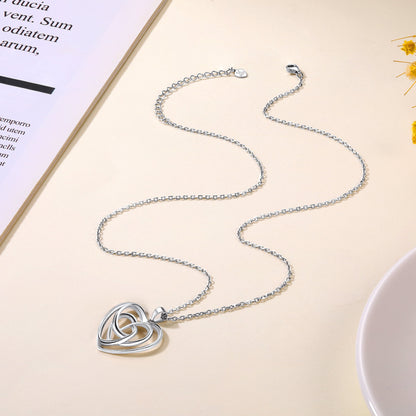 925 Stelring Silver Celtic Knot Necklace, Triquetra Heart Necklace Irish Jewelry for Women