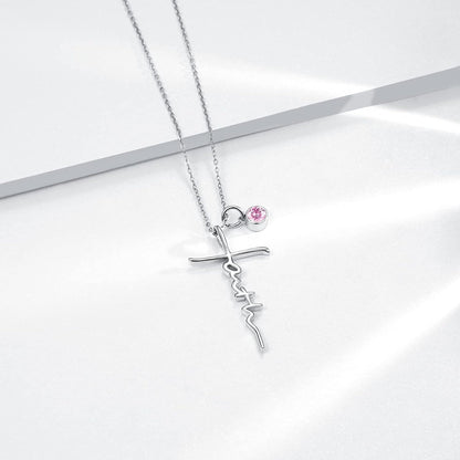 Faith Necklace for Women 925 Sterling Silver Cross Pendant Necklace Birthstone Initial Necklace Christian Religious Jewelry Gifts